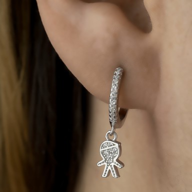 925 silver rhodium single boy earring with cubic zirconia