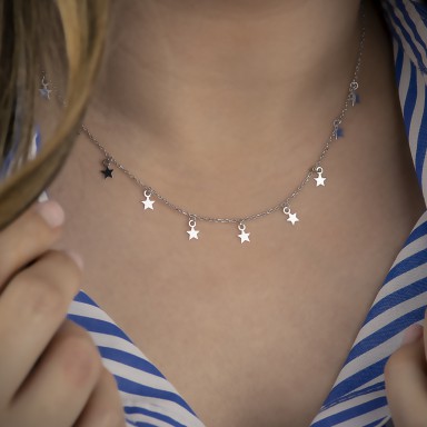 Necklace in 925 silver with hanging micro-stars