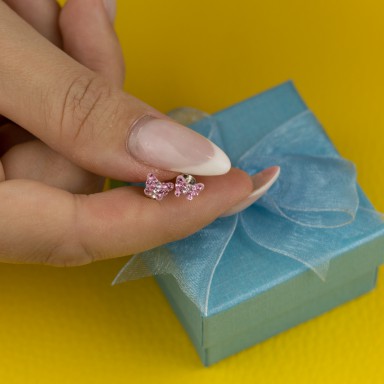 Coppia di orecchini farfallina cristalli rosa in argento 925