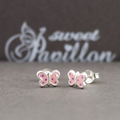 Pair of pink butterfly earrings in 925 silver