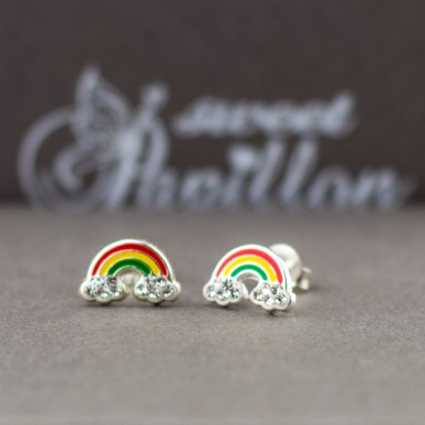 Pair of rainbow crystal lobe earrings in 925 silver