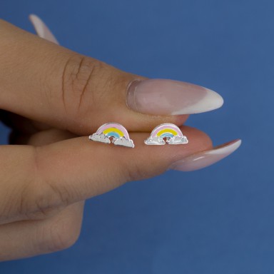 Pair of rainbow silver lobe earrings in 925 silver