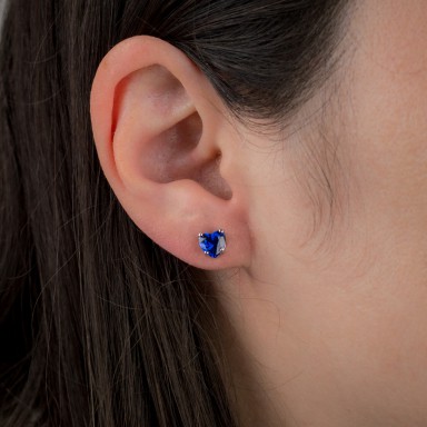 Orecchino singolo argento 925 cuore blu