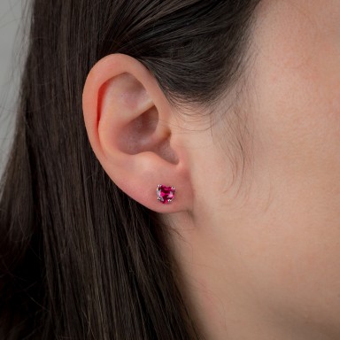Single earring 925 silver ruby red heart