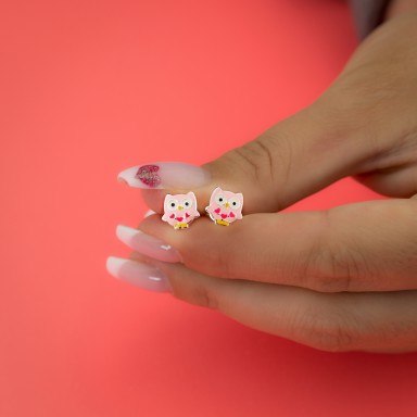 Pair of pink owl earrings in 925 silver