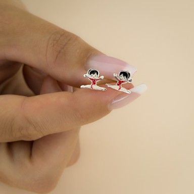 Pair of red gymnast earrings in 925 silver