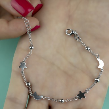 Stars and moons bracelet in rhodium-finished 925 silver
