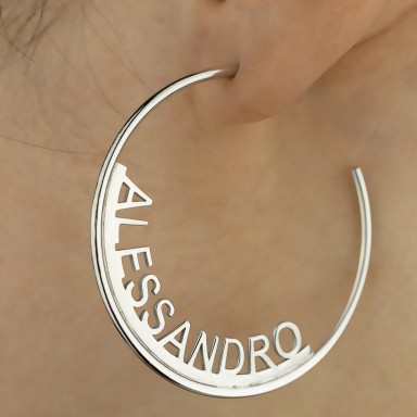 Single hoop earring with name in rhodium silver 925