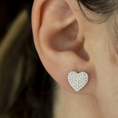 Large lobe heart in 925 silver with white cubic zirconia