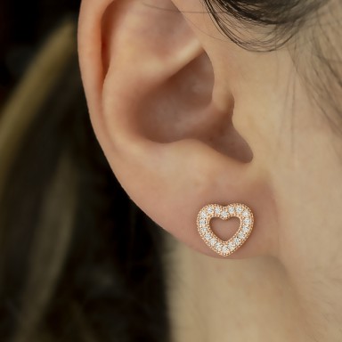 Single earring Rose gold plated 925 silver heart with white zircons