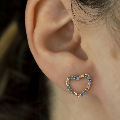 Single earring 925 silver heart with colored zircons