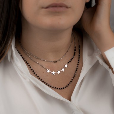 PONZA model 3 strand star and crystal necklace in stainless steel