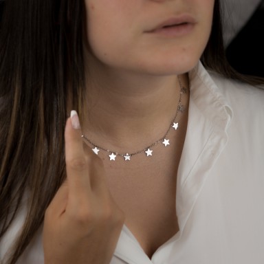 PESCARA model necklace with hanging stars in stainless steel