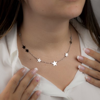 Necklace with BERGAMO stars in stainless steel