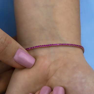 Fuchsia tennis bracelet in rhodium finish 925 silver