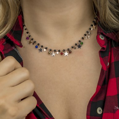 Necklace with hanging stars in 925 silver rose gold plated ANTARES model
