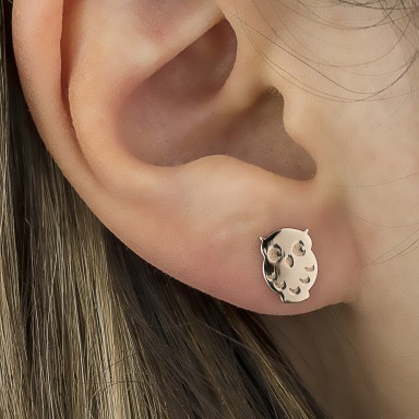 Single owl earring in 925 silver rose gold plated