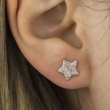 single Pink gold plated 925 silver pavè star with white zircons