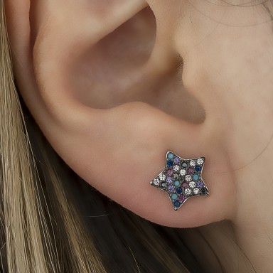 Single 925 silver pavè star with colored zircons