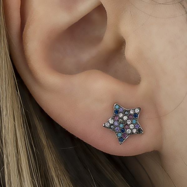 ORECCHINI IN ARGENTO 925 PENDENTE GOCCIA COLORATA E GIRO ZIRCONI