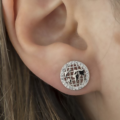 Single world earring in rhodium plated 925 silver