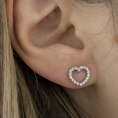 Single earring 925 silver heart with white zircons