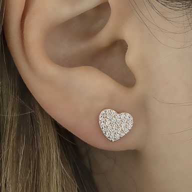 Single heart pavè in rose gold plated 925 silver with white zircons