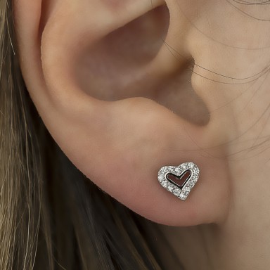 Single earring 925 silver heart with white zircons