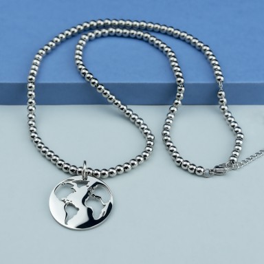 World necklace in stainless steel with balls
