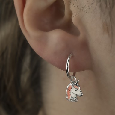 Coppia di orecchini cerchietto unicorno in argento 925