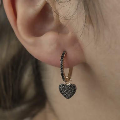 Single heart earring in 925 rhodium silver with zircons