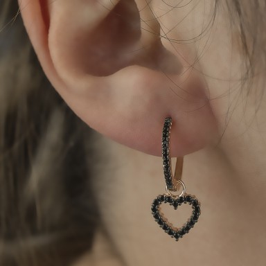 Single heart earring in 925 rhodium silver with zircons