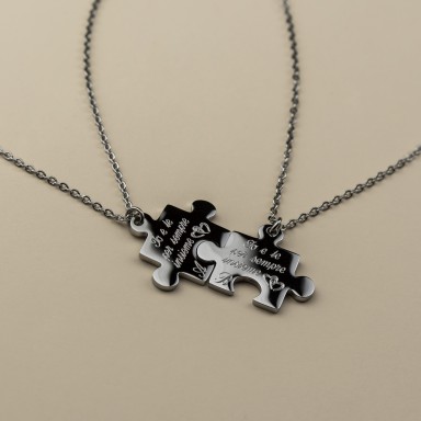 Pair of customizable PUZZLE necklaces in stainless steel