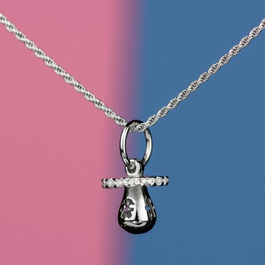 Collana corda con ciondolo ciuccio in argento 925 con zirconi