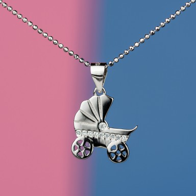 Baby pram necklace in 925 silver with zircons