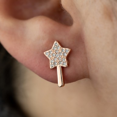 Single magic wand earring in 925 silver