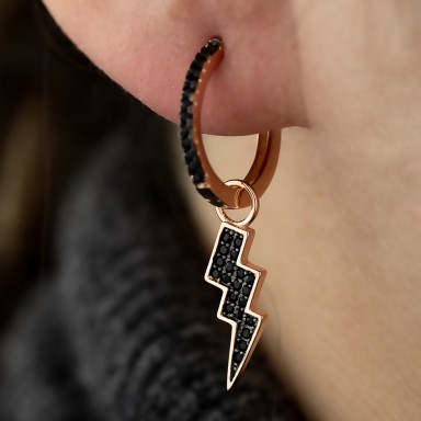 Single pink 925 silver hoop with black lightning