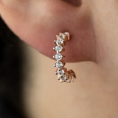 Single half lobe earring single circle 925 silver pink with white zircons