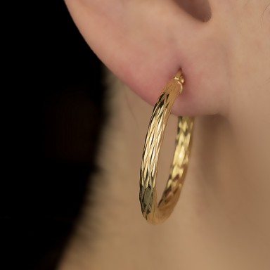 Pair of hoop earrings in 925 silver gold plated rhombus 2,5 cm