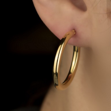 Pair of smooth circle earrings in 925 silver gold plated 2.5 cm