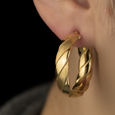 Coppia orecchini cerchio in argento 925 placcato oro treccia grande 2,5 cm