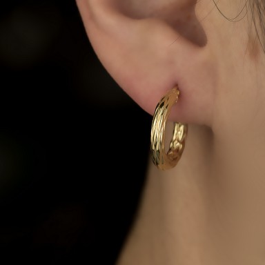 Coppia orecchini cerchio in argento 925 placcato oro rombi 1,6 cm
