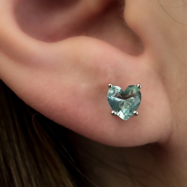 Orecchino lobo singolo argento 925 con cuore con zircone azzurro