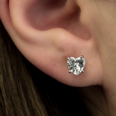 Single lobe earring 925 silver heart with white zircon