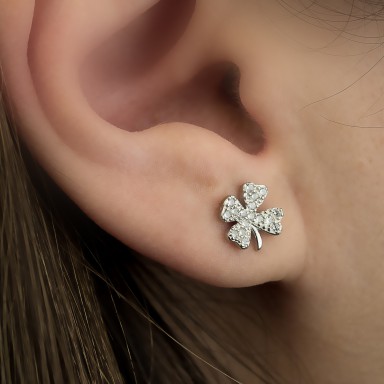 Single four-leaf clover earring in 925 silver with zircon