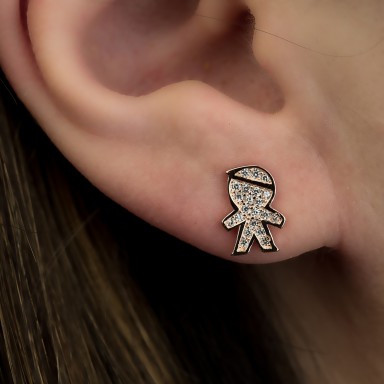 Single baby earring with white zircons in 925 silver rose gold plated