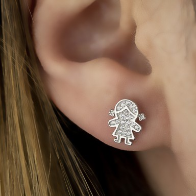 Single girl earring with white zircons in 925 rhodium silver