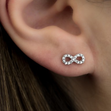 Infinity single earring in 925 silver with white zircons