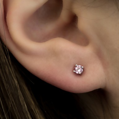 Earring single with pink zircon in silver 925 0,3 cm