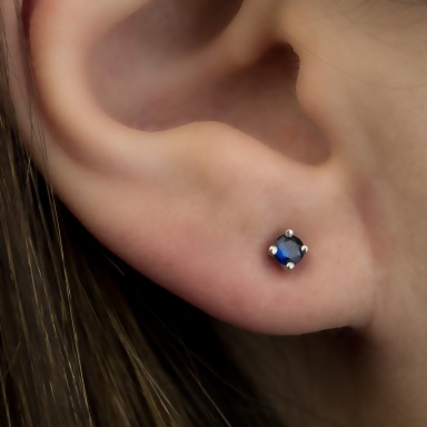 Earring single with blue zircon in silver 925 0,3 cm